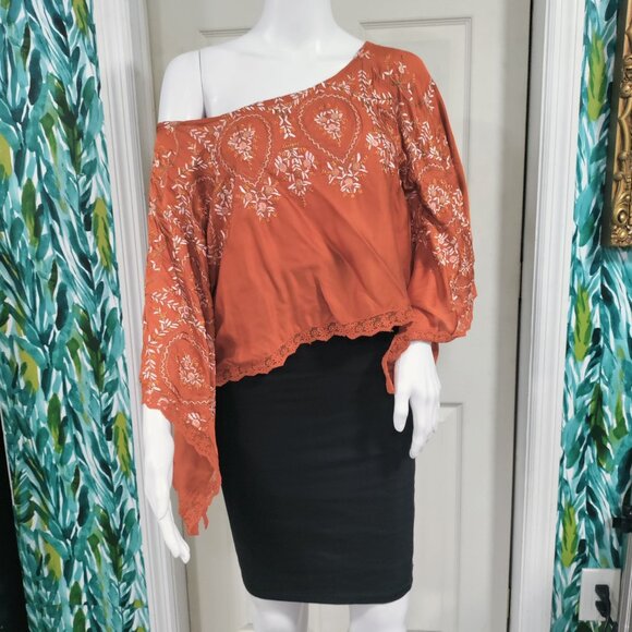 Free People Summer Boho Embroidered Batwing Tangerine Kimono Top Women's XS NWT - Picture 16 of 16